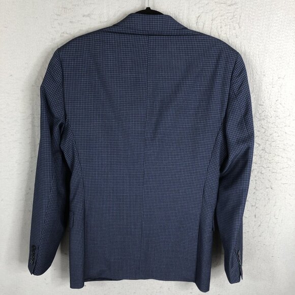 Calvin Klein Blazer Mens 38R Blue Check 100% Wool Extreme Slim Fit Jacket Coat - Picture 2 of 16